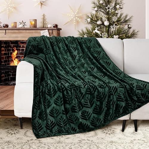 Exclusivo Mezcla Fleece Throw Blanket for Couch, Super Soft and Cozy Blankets All Season Use, Leaves Pattern, Plush Fuzzy Lightweight, Forest Green, 50x60 Inch thumbnail 2