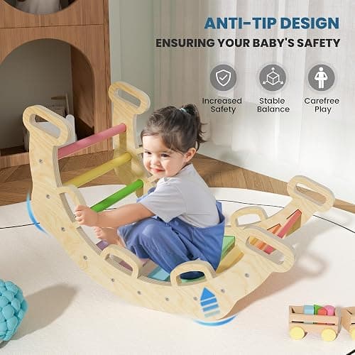 BlueWood 2024 8-in-1 Pikler Triangle Climbing Set Toddler Toys Indoor Baby Jungle Gym Climber Playground for Kids - Rainbow - Upgraded - Rainbow - 8 in 1 thumbnail 4