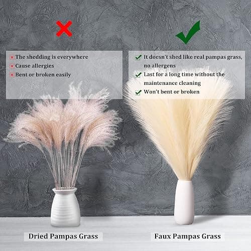 EVODIS Faux Pampas Grass, 18"/45cm Artificial Pampas Grass Fluffy 6 Stem pompous Grass Flower Arrangement and Vase Filler for Boho Home Wedding Decoration (Black) thumbnail 5