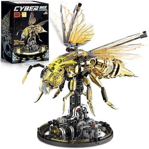 Mechanical Bee Building Set for Adults, Technic Animal Building Block Insect Model with Lights & Moving Wings, Golden Robot Bee Collectible Toy Kit, Creative Display & Gift Idea, 832Pcs - Image 1