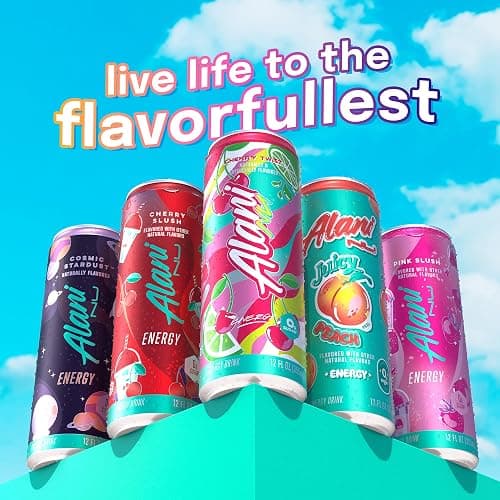 Alani Nu VARIETY PACK (CHERRY SLUSH, JUICY PEACH, ORANGE KISS), Low Calorie Energy Drinks, 100mg Caffeine, Biotin, B Vitamins, Zero Sugar, 10 Calories or Less, 8 Fl Oz Cans, 12 Pack thumbnail 8