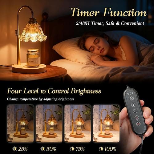 WYghyronic Candle Warmer Lamp with Timer & Dimmable 4-Level Brightness - Adjustable Height,for New Home Bedroom, Gifts for Women(Brown2) thumbnail 3