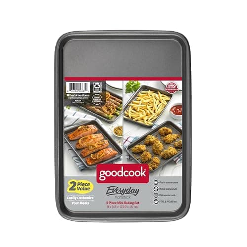 GoodCook Everyday Set of 2 Nonstick Steel 9" x 6.2" Toaster Oven Mini Baking Sheets, Gray thumbnail 6