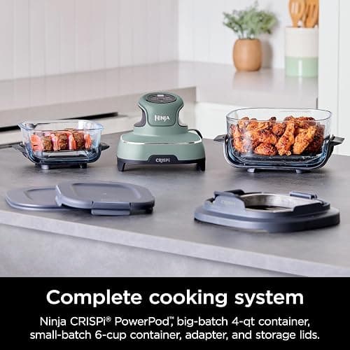 Ninja Crispi Air Fryer, Microwave, Freezer & Dishwasher Safe, Non Toxic Glass Portable Cooking System, 4 QT & 6 Cup Glass Containers with Storage Lids, Easy Meals, Air Fry, Bake, Green, FN101SG thumbnail 3