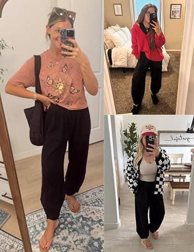 Xiaoxuemeng Womens Baggy Wide Leg Pants Casual Elastic Waisted Palazzo Harem Pants with Pockets thumbnail 3