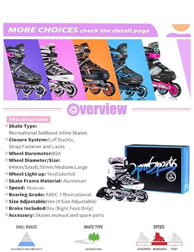 2PM SPORTS Cytia Pink Girls Adjustable Illuminating Inline Skates with Light up Wheels, Fun Flashing Beginner Roller Skates for Kids thumbnail 6