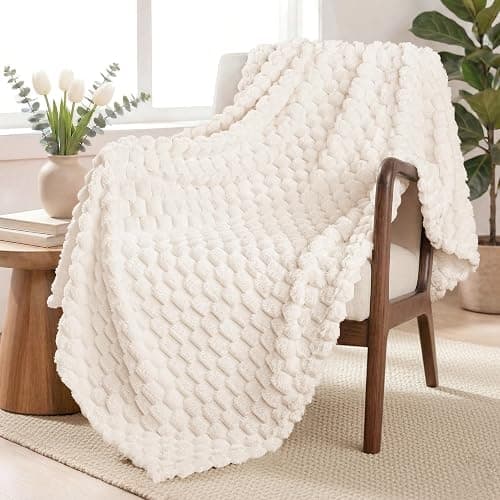 Exclusivo Mezcla Fleece Throw Blanket for Couch, Extra Large Fuzzy Ivory Bed Blankets, Soft Cozy Plush Sofa Throws for All Seasons, 127x178 CM - Image 1