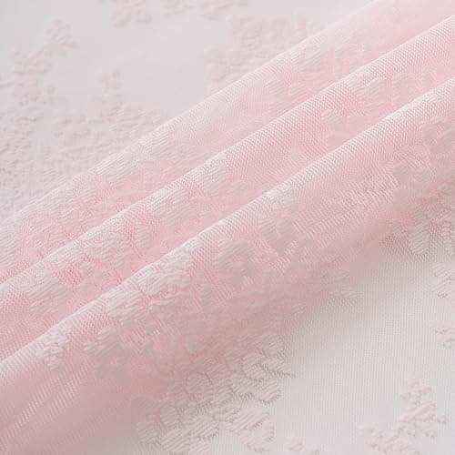 TUDECO Pink Shower Curtain - Shabby Chic Lace Floral Girly Cute Shower Curtain with Attach Valance, Sheer Vintage Coquette Aesthetic Bathroom Curtain, Scalloped Edge Top, 72 x 72 Inch, Light Pink thumbnail 6