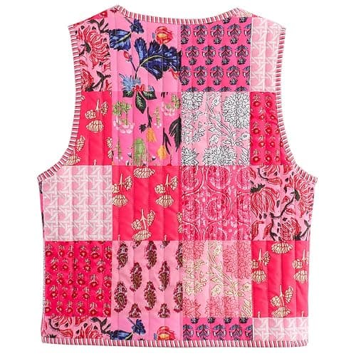 Yimoon Women's Cropped Quilted Vest Floral Printed Puffer Vest Lightweight Sleeveless Tie Front Padded Gilet Outwear thumbnail 5