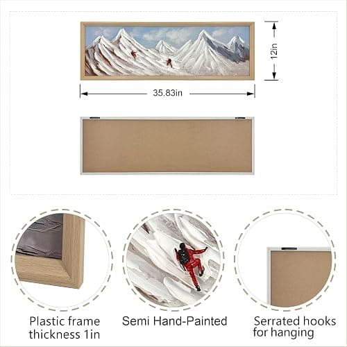 Framed Snow Mountain Wall Art, 12x36Inch | Ocean Snow Theme, Courage Inspire Decor, Hand-Painted 3D Textured Canvas, Ready to Hang, Tabletop or Wall thumbnail 5