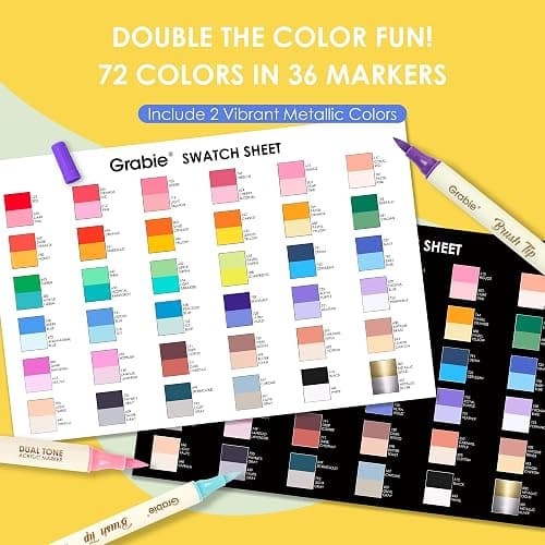 Grabie 72 Color Acrylic Paint Markers, Pack of 36 Dual Tip Brush Pens | 72 Colors in 36 Markers,Dual Tip Soft Brush Design,Water-Based Acrylic Ink For Paper, Rock, Wood, Canvas, Glass & Fabric thumbnail 7