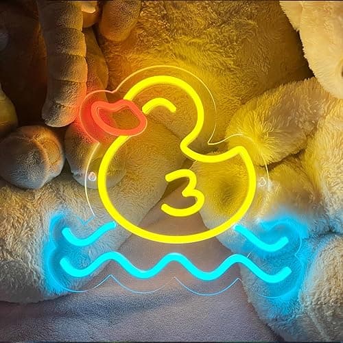 MHneonsign Duck Neon Sign Birthday Gift for Kids Room Neon Light With Dimmable Switch Duck Decor Led lights Duck Neon Signs for Wall Decor - Lemon Yellow Duck