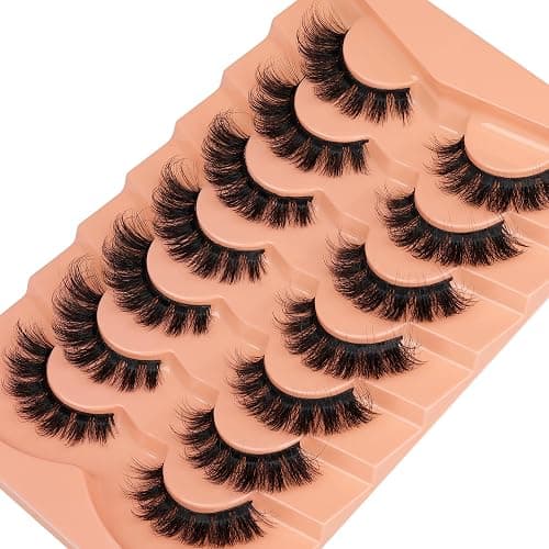 JIMIRE Mink Lashes Fluffy Cat Eye False Eyelashes D Curl Russian Strip Lashes Natural Look Soft Fake Lashes Volume Eyelash Extensions 7 Pairs Pack thumbnail 5