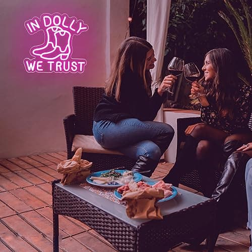 In Dolly We Trust Neon Signs for Wall Decor Pink Country Retro Style Cowgirl Boots Art Decor Western Wall Art Rustic Decoration for Home Party Dolly Birthday Gifts for Girls Women 12.2*11.6in (XD308) thumbnail 6