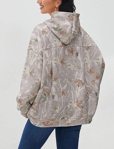 JEIBKOUY Womens Oversized Camo Hoodie Y2k Maple Leaf Print Fleece Hooded Pullover Sweatshirt Casual Long Sleeve Fall Outfits thumbnail 5