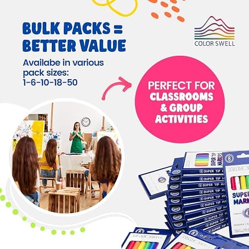 Color Swell Washable Bulk Markers Pack 36 Boxes of 8 Vibrant Colors Each (288 Total Super Tip Markers) for Classrooms, Parties, Donations, Home thumbnail 4