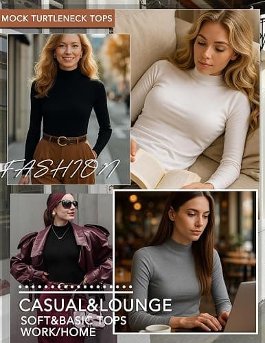 Ekouaer Womens Turtleneck Shirts Long Sleeve Lightweight Fitted Thermal | Mock Neck, Soft Base Layer Tops, Underwear Stretchy Fit, Buttery Soft Undershirts, Fashion Winter Clothes thumbnail 6
