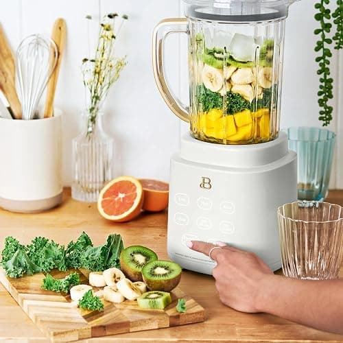 Beautiful PowerExact Blender System with 700W Motor, 50oz Tritan Jar, 20oz Single-Serve Cup, No Drippy Sippy™ Lid, 3 Speeds & 4 Pre-sets by Drew Barrymore (White Icing) thumbnail 3