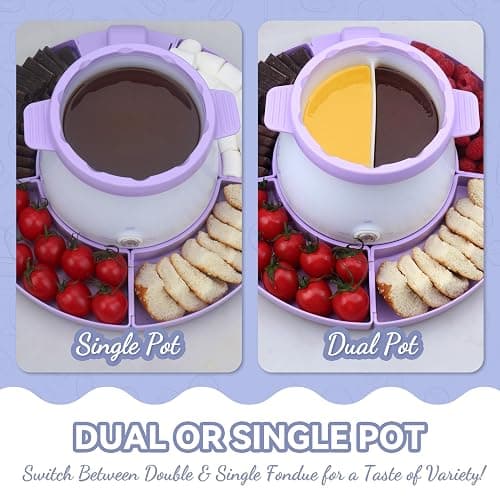 Party Desserts Electric Fondue Pot Set with 2 Pots, Melting Chocolate Warmer for Dipping, Candy & Chocolate Melting Pot, Fondue Pot Electric Set, Fondue Forks Included, 2.5 Cups, Lavender thumbnail 3