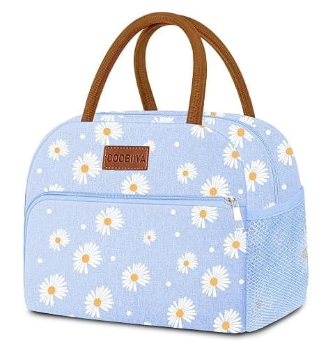 Coobiiya Lunch Bag Lunch Box for Women Men, Reusable Cute Lunchbag - Leakproof, Adult Insulated Lunch Box Tote with Large Capacity, Cooler Container for Work, Travel, Office (Blue Daisy) - Image 1