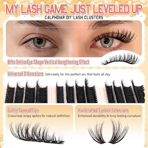 Lash Clusters Kit 30D-100D Wispy Eyelash Extension Kit 474pcs Individual Lashes 8-16MM Cluster Eyelash Extensions DIY Lash Extension Kit D-Curly Eyelash Clusters with Lash Bond and Seal Lash Tweezers thumbnail 5