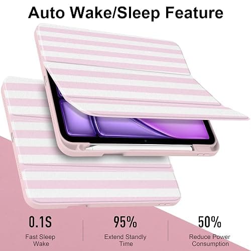Loyrina Case for iPad (A16) 11th/10th Gen 2025/2022, Pink White Striped | Pink White Striped Design Folio Tablet Cover with Clear Back, Pencil Holder and Trifold Stand for Coquette Style Users thumbnail 6