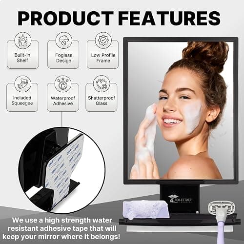 ToiletTree Products Fogless Shower Mirror - Anti-Fog Mirror - Adjustable Shaving Mirror with a Squeegee - Rust-Proof, Impact-Resistance Bathroom Shower Mirror - Tall thumbnail 7