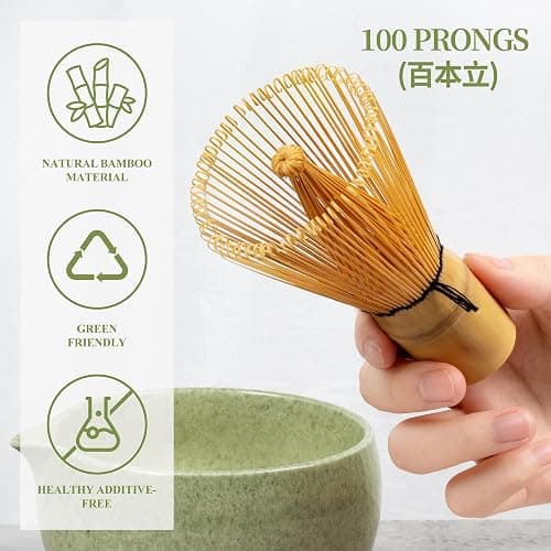 YIBO Matcha Whisk Set With Bowl, Ceramic Matcha Making Kit Includes Bamboo Whisk (Chasen), Holder Stand, Powder Starter Sifter, Scoop, Measuring Spoon & Cup Tea Tools For Ceremony (Mottled Green) thumbnail 2