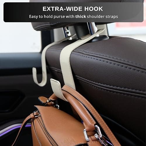 IRROMI Purse Holder for Car, 2 Pack Upgraded Car Seat Hooks for Hanging Purse and Bag, Leather Headrest Hooks for Car Back Seat, Car Organization Accessories (Gray) thumbnail 5