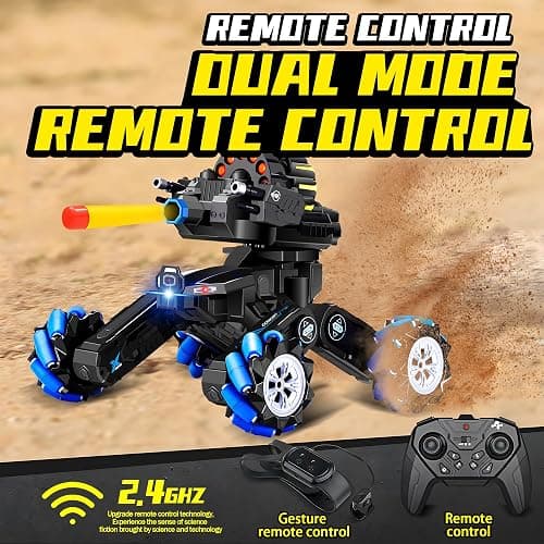 ROHSCE RC Tank That Shoots Gesture Sensing RC Tank, 2.4GHz Battle Soft Bullets Hand Control Car Drift Remote Control Trucks for Boys & Girls 8-12, Remote Control Tank with Light Music thumbnail 5