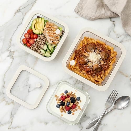 Urban Green Glass Food Container Set with Glass Lid, 6 Pack, Food Storage Containers Set, Airtight, LeakProof, Micowave Safe, 100% Plastic Free, Meal Prep Containers (White Color) thumbnail 8