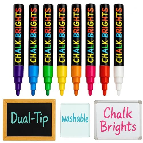Chalk Pens for Blackboards Glass and Windows - 8 Coloured Chalk Markers | Reversible 6mm Bullet & Chisel Tips, Wipe-Clean Liquid Ink, Neon Shades, for Tuff Trays, Menus & Pavement Signs thumbnail 2