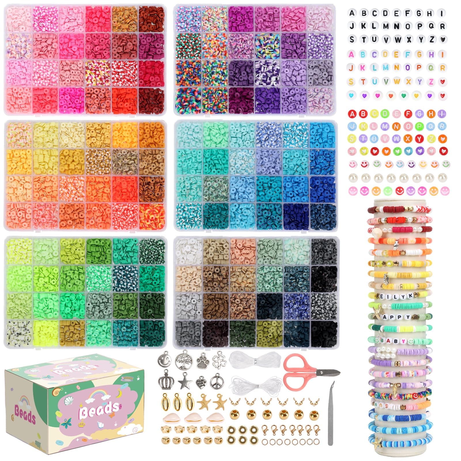 QUEFE 15000pcs, 144 Colors Clay Beads, Charm Bracelet Making kit for Girls 8-12, Polymer Heishi Beads for Jewelry, for Crafts - Image 1