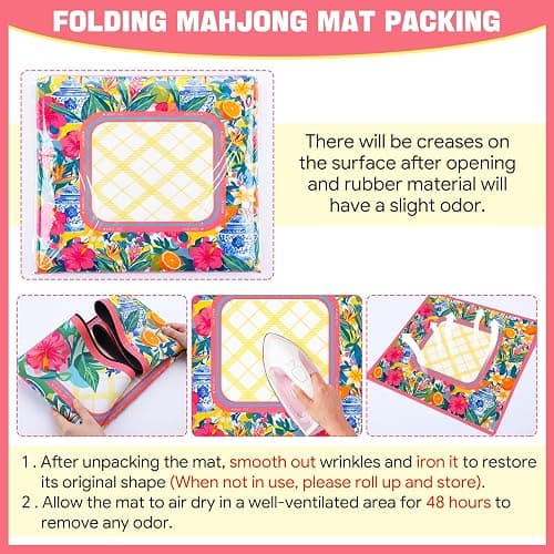 Drydiet Yellow Lemon Mahjong Mat for Table 31.5 x 31.5 Inch American Mahjong Mat with Carrying Bag, Non-Slip Noise Reduction Table Item for Family Poker Dominoe Board Game, Game Night & Party Use thumbnail 6