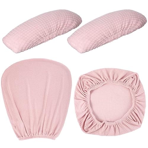 Tallew 4 Pieces Office Chair Covers Set Computer Universal Protective Stretchable Chair Seat Covers Desk Armrest Slipcovers Pads Office Cushion Backrest for Rotating (Polyester,Pale Pink) thumbnail 7