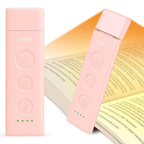 Gritin Book Light Rechargeable, Reading Light Lamp Clip on Books, 3 Eye-Protecting Modes (Mixed/White/Amber), 5 Brightness & Stepless Dimming, Flexible Reading Lamp for Readers- Pink - Image 1