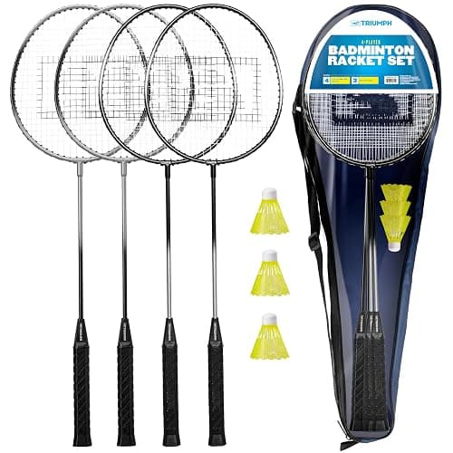 Triumph Sports 4-Player Badminton Set with 4 Rackets, 3 Shuttlecocks and 1 Carry Case, Black - Image 1