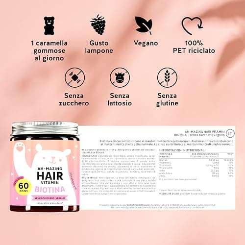 Caramelle Gommose Biotina Ah-mazing Hair – Vitamine per Capelli, Pelle e Unghie – 5000 µg di Biotina (B7), Zinco, Vitamine B6, B9, C, E – 60 Pezzi (2 Mesi), Vegane, Senza Zucchero, Bears with Benefits thumbnail 7