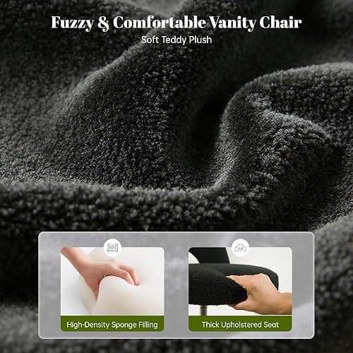 DurayLoly Small Vanity Chair with Silent Wheels Black, Cute Vanity Chair with Back,Ultra-Plush Fleece Cute Desk Chair, Small Office Chair Height Adjustable,for Make-up Room,Bedroom thumbnail 3