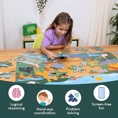 BONNYCO Giant Floor Puzzles for Kids of Jungle Animals with 48 Large Pieces. Safari Jumbo Puzzle 36.2 x 24.4 in, Gifts for Boys and Girls, Educational Kids Toys Ages 2-8 thumbnail 6