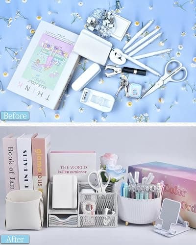 LXEVIHK 20Pcs White Desk Organizers and Accessories With Mesh Desk Organizer and 360°Rotating Pen Holder and a Lot of Office White Office Supplies Beautifully Presented in a Gift Box thumbnail 7