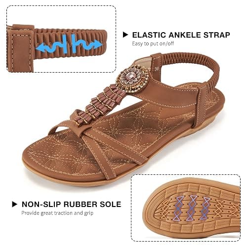 Alicegana Women's Flat Sandals Dressy Summer Comfortable Bohemian Walking Beach Travel Shoes thumbnail 4