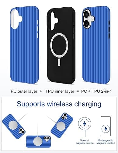Aitipy Compatible with MagSafe Striped Phone Case for iPhone 16e/17e, Cute Magnetic Navy Blue Aesthetic Stripes Soft TPU and Hard PC Shockproof Protective Phone Cover for Women Girls thumbnail 2
