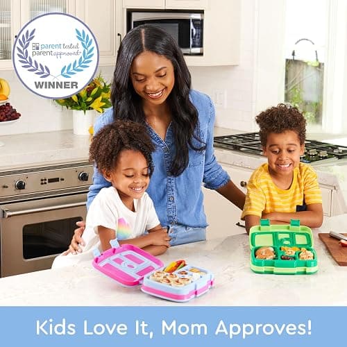 Bentgo Kids Prints Leak-Proof, 5-Compartment Bento-Style Kids Lunch Box - Ideal Portion Sizes for Ages 3-7, Durable, Drop-Proof, Dishwasher Safe, & Made w/BPA-Free Materials (Rainbows & Butterflies) - Rainbows and Butterflies thumbnail 4