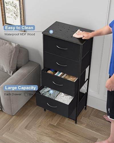 Crestlive Products Vertical Dresser Storage Tower - Sturdy Steel Frame, Wood Top, Easy Pull Fabric Bins - Organizer Unit for Bedroom, Hallway, Entryway, Closets - 5 Drawers(Black) thumbnail 6