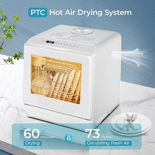 EUHOMY Countertop Dishwasher Portable with 6 Programs, 5L Built-in Water Tank for Apartments, 167℉ High-Temp, No Hookup Needed, Mini Dishwasher with Baby Care, Air Dry/Quick/ECO/Fruit/Normal, White thumbnail 7
