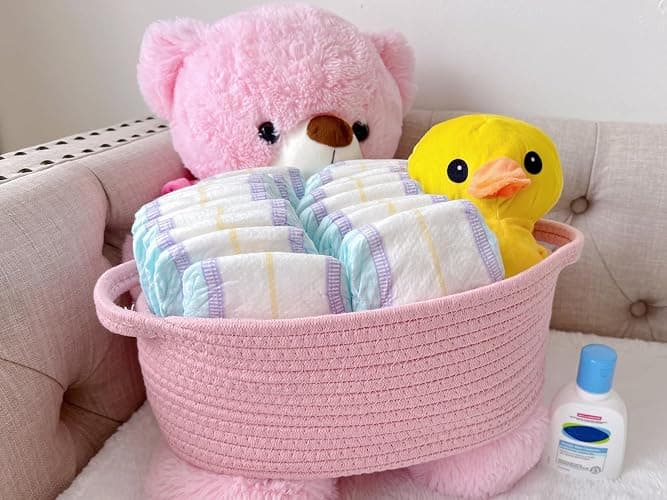 GiftExpress Pink Woven Easter Basket - 13" x 8" x 5" Cotton Rope Organizing Baskets for Baby Items or Cat & Dog Toys - Cute Soft Gift Storage Bin w/ Handles thumbnail 6