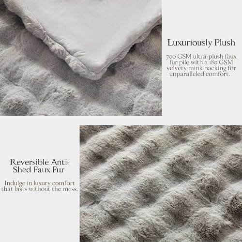 The Malibu Blanket - LuxeComfort Faux Fur Bubble Blanket 60"x70" Pebble Grey - Luxuriously Soft, Elegant, Reversible Design, Home Décor, Picnics, and Travel (Pebble Grey, Oversized Throw 60x70) thumbnail 6