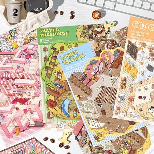 24 Sets 3D Scene Sticker Therapy Fun Cartoon Make Your Own Room Shop Scenes DIY House Stickers for Kids Cartoon Animal Relief Stress Own thumbnail 2