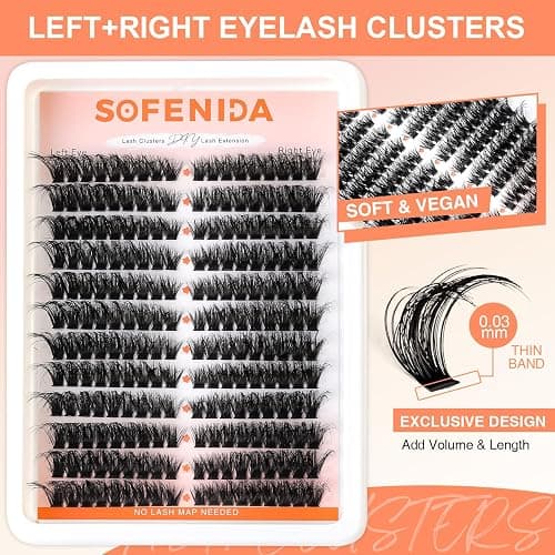 SOFENIDA Lash Clusters 80D Cluster Eyelash Extensions 8-16mm Cat Eye Wispy Eyelash Clusters 12 Pairs D Curvature Eyelash Clusters Left & Right Diy Lash Extension at Home thumbnail 6